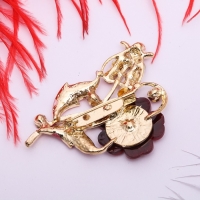 Брошь &laquo;Цветение&raquo;, цвет красный в золоте