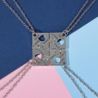 Кулоны &laquo;Неразлучники&raquo; пазлы квадрат, цвет серебро, 45 см