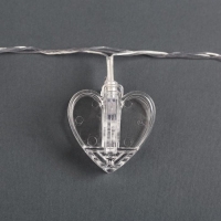 Гирлянда &laquo;Нить&raquo; 4.5 м с насадками &laquo;Прищепки-сердце&raquo;, IP20, прозрачная нить, 20 LED, свечение тёплое белое, 220 В