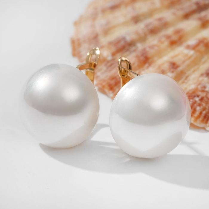 Серьги с жемчугом &laquo;Цветок&raquo; рассвет, белый в золоте