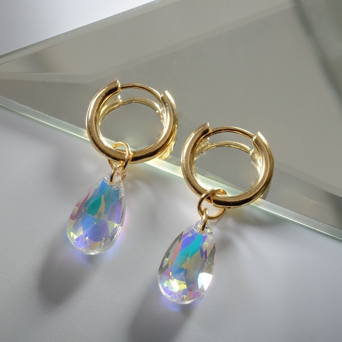 Серьги со съёмным элементом «Трансформер» кристаллик капля, цвет радужный в золоте Серьги со съёмным элементом «Трансформер» кристаллик капля, цвет радужный в золоте
