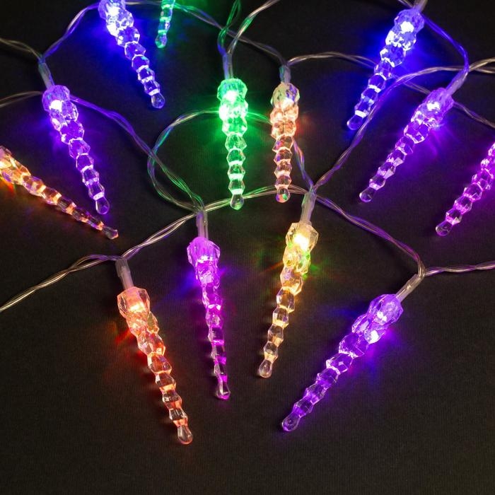 Гирлянда &laquo;Нить&raquo; 3 м с насадками &laquo;Сосульки 7,5 см&raquo;, IP20, прозрачная нить, 20 LED, свечение мульти (RG/RB), мигание, USB