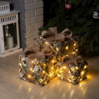 Светодиодная фигура &laquo;Подарки с еловой веткой&raquo; 15, 20, 25 см, текстиль, металл, батарейки ААх2 (не в комплекте), свечение тёплое белое