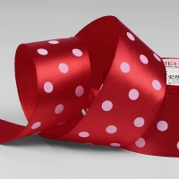 Лента атласная &laquo;Горошек&raquo;, 40 мм &times; 23 &plusmn; 1 м, цвет красный №026