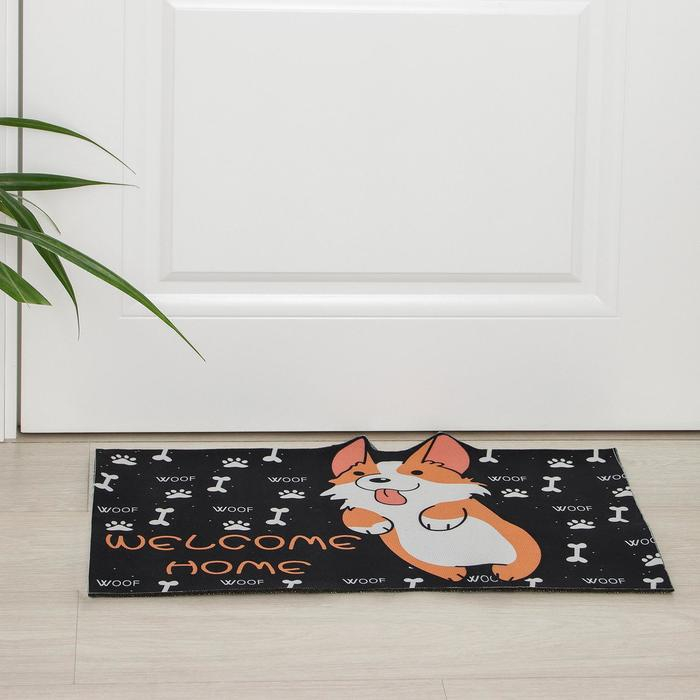 Коврик влаговпитывающий придверный Доляна &laquo;Корги&raquo;, без окантовки, 39&times;59 см, цвет чёрный