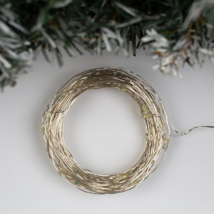 Гирлянда &laquo;Нить&raquo; 10 м роса, IP20, серебристая нить, 100 LED, свечение белое, мерцание белым, 12 В