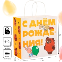 Пакет крафтовый, подарочный, &laquo;С Днём рождения!&raquo;, 22 х 22 х 11 см, Винни-Пух