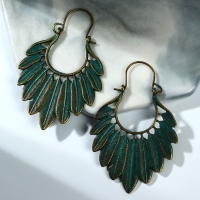 Серьги металл &laquo;Восток&raquo; перья, цвет зелёно-золотой