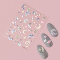 Наклейки для ногтей &laquo;Луна и звёзды&raquo;, объёмные, разноцветные/голографические