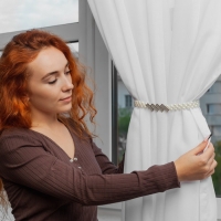 Подхват для штор &laquo;Геометрия&raquo;, жемчуг на резинке, 2,2 &times; 7,5 см, 2 &times; 45 см, цвет белый