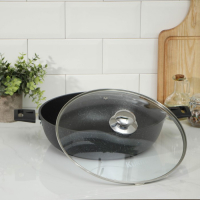 Сотейник, d=30 см, съёмные ручки, стеклянная крышка, антипригарное покрытие, цвет тёмный мрамор