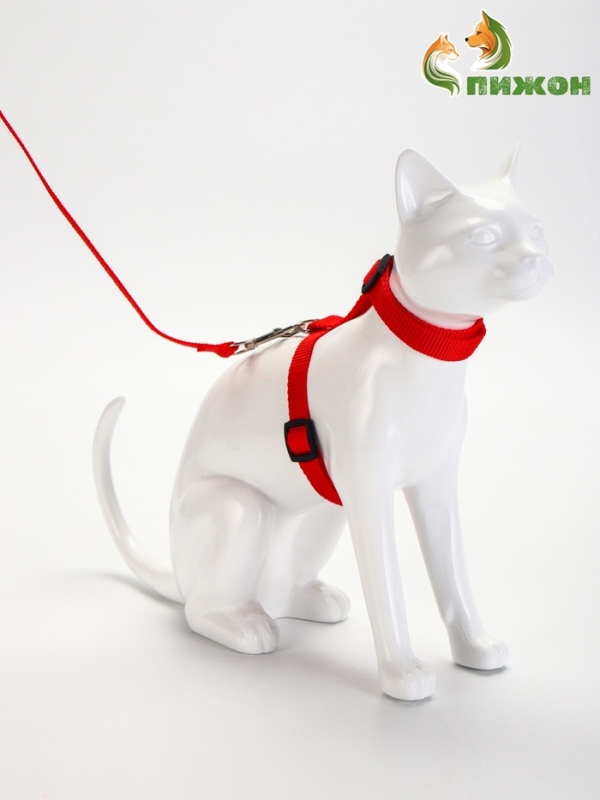 Комплект для кошек, ширина 1,5 см, ОШ 16,5-27 см, ОГ 21-35 см, поводок 120 см, красный