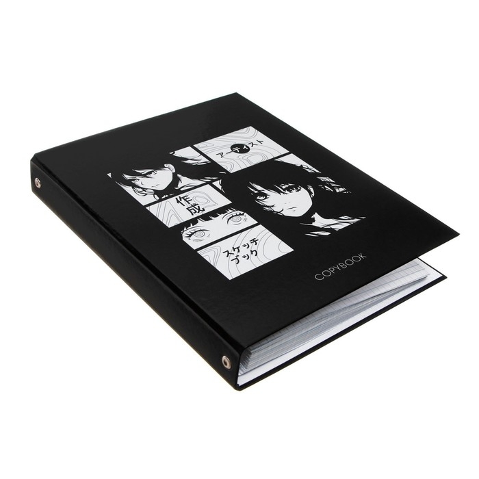 Тетрадь на кольцах A5 80 листов в клетку Calligrata "Аниме. Ч/Б" обложка 7БЦ, без вырубки под кольца, блок офсет