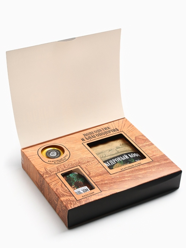 Набор &laquo;Сила Сибири&raquo;: кедровый орех в сосновом сиропе 25 г., бальзам 100 мл., кедрокофе 50 г.