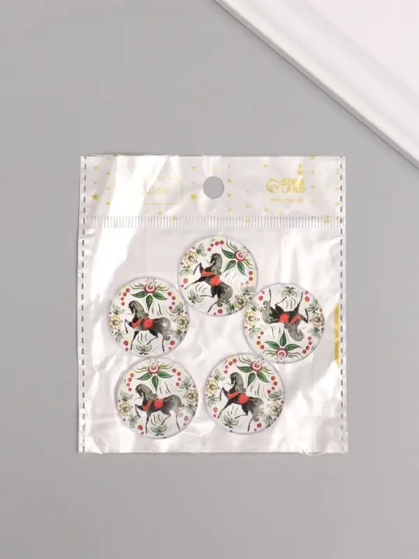 Кабошон стекло для творчества "Круг. Русский конь" 3х3 см