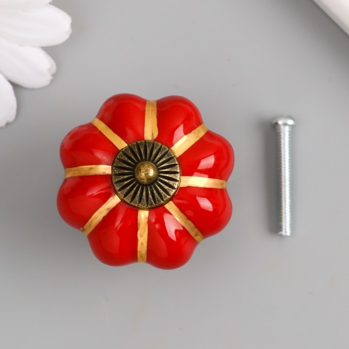Ручка для шкатулки керамика, металл "Тыковка" красная 4х4х4 см
