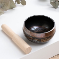 Музыкальный инструмент поющая чаша Music Life, черная с узорами, 8 см Музыкальный инструмент поющая чаша Music Life, черная с узорами, 8 см