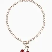 Кулон-цепь крупная "Вишня", цвет красный в золоте 40+удл