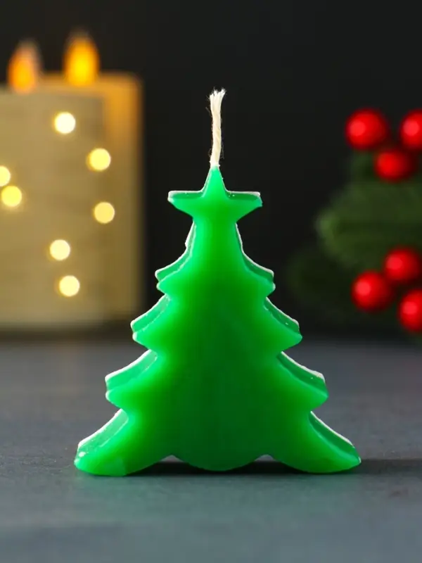 Свеча новогодняя "Ёлочка с огоньками" 60х70 мм, зелёный