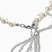 Бусы с жемчугом &laquo;Бантик&raquo; двойной, цвет белый в серебре, 37 см