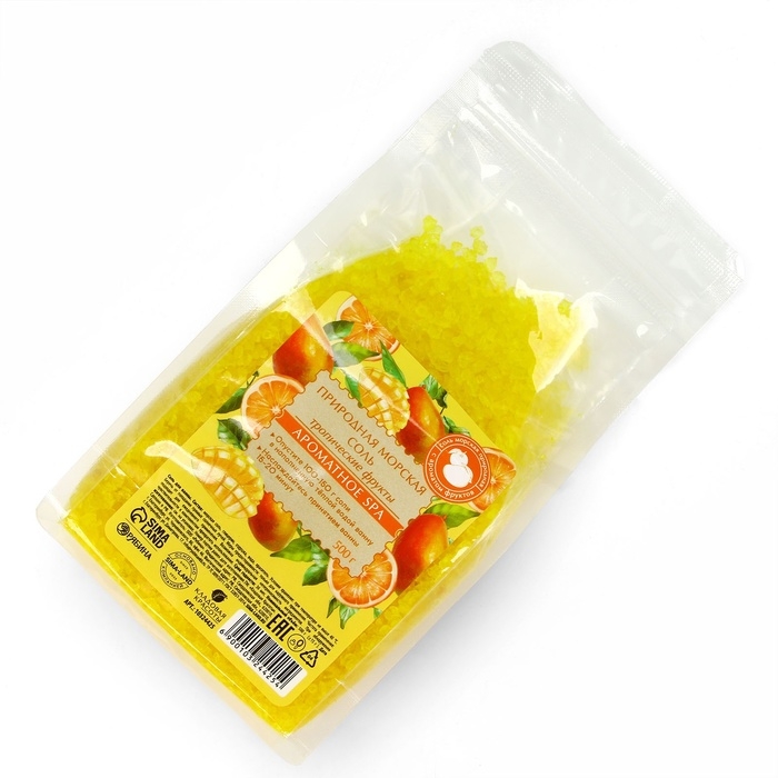 Природная морская соль для ванны, 500 г, аромат тропических фруктов, КЛАДОВАЯ КРАСОТЫ