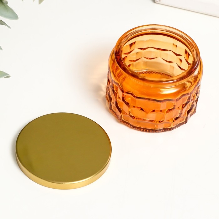 Банка для свечей стекло с крышкой "Соты" оранж 5х7х7 см, МИКС