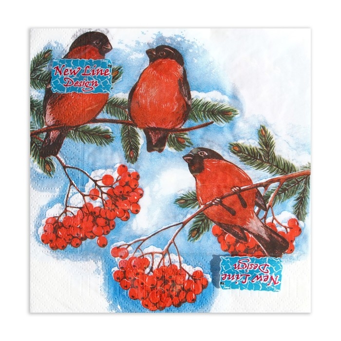 Новый год. Салфетки бумажные New Line Design &laquo;Снегири&raquo;, 33х33 см, 3 слоя