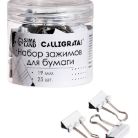 Набор зажимов для бумаг белых 19мм 25 штук, в пластиковой тубе, TOP Calligrata