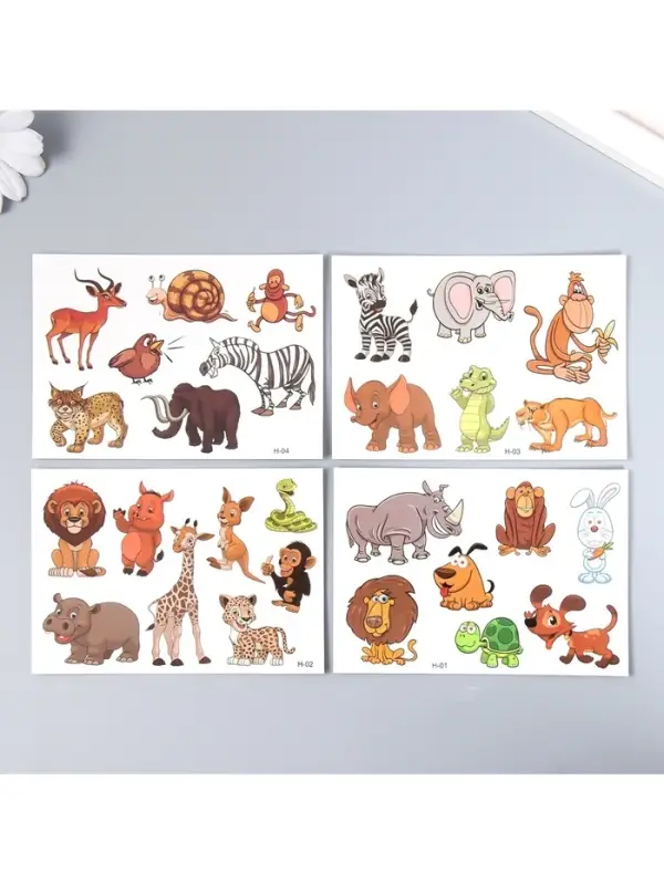 Татуировка на тело цветная "Забавные звери" 11,5х8 см МИКС