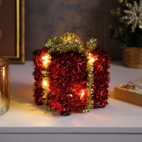 Светодиодная фигура из мишуры &laquo;Подарок красный&raquo; 12 &times; 9 см, 10 LED, батарейки AG10х3 (в комплекте), свечение тёплое белое