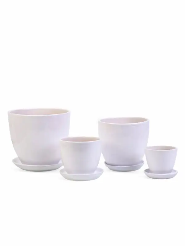 Набор горшков цветочный поддоном 4 шт 0,4 / 1 / 2,5 / 5 л керамика, Белый
