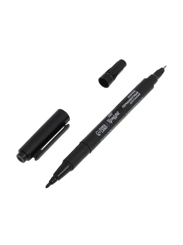 Маркер перманентный ТУНДРА, двухсторонний, черный, 1-1.5 мм, 10 шт.