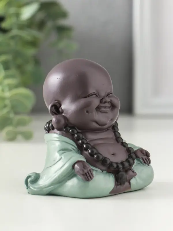 Сувенир полистоун "Маленький будда - Абхайя-мудра" зелёно-коричневый 8х6х6 см