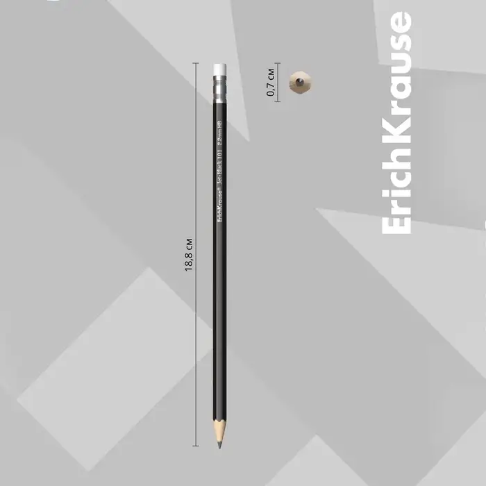 Карандаш чернографитный с ластиком Erich Krause &laquo;Jet Black 101&raquo;, HB, грифель d=2.2 мм, дерево, шестигранный в тубусе, чёрный корпус