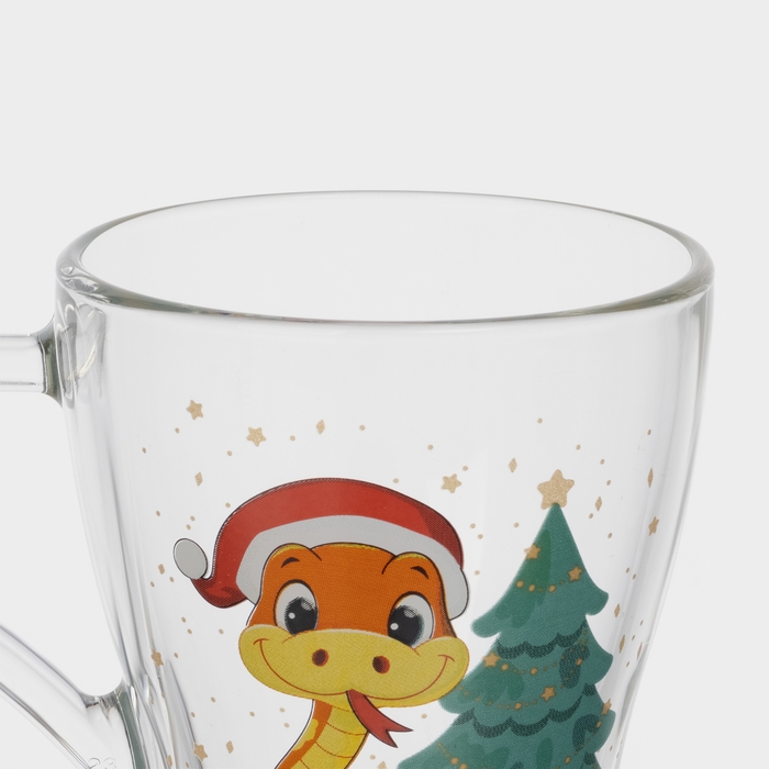 Кружка стеклянная кофейная &laquo;Новогодние змейки&raquo;, 250 мл, МИКС