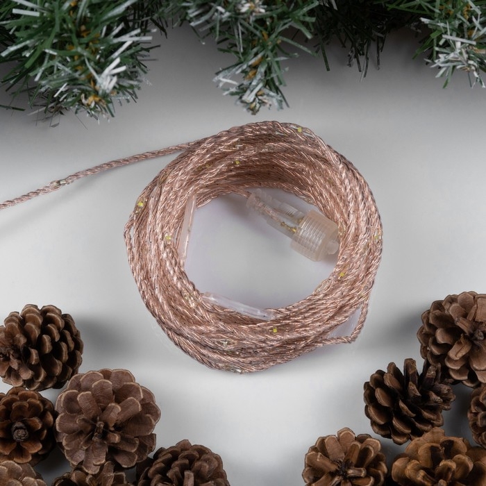 Гирлянда &laquo;Нить&raquo; 10 м роса, IP44, медная нить, 100 LED, свечение белое, мерцание, 220 В