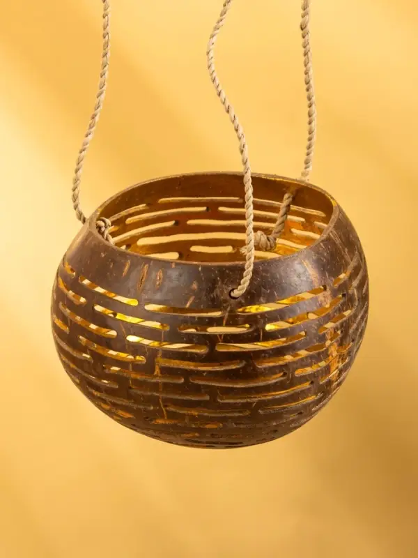 Подсвечник подвесной из кокоса, 8-12 см, коричневый