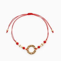 Браслет-оберег &laquo;Красная нить&raquo; женский, защита, кольцо, бело-красный в золоте, d=6