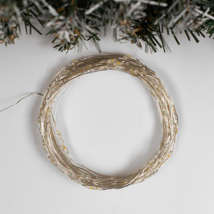 Гирлянда &laquo;Нить&raquo; 10 м роса, IP20, серебристая нить, 100 LED, свечение тёплое белое, 12 В