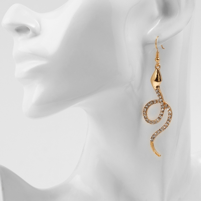 Новый год! Символ года 2025! Серьги висячие со стразами &laquo;Змея&raquo; извивающаяся, цвет золото
