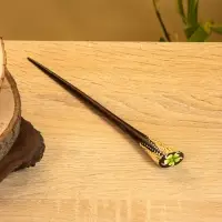 Заколка для волос "Цветок" дерево Албезия, 17 см, цв. чёрно-зелёный