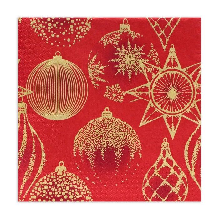 Новогодние салфетки бумажные Home Collection &laquo;Золотые украшения на красном&raquo;, 3 слоя, 33х33 см, 20 шт