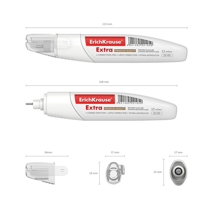 Ручка-корректор ErichKrause Techno White Ergo, 12 мл, с металлическим наконечником