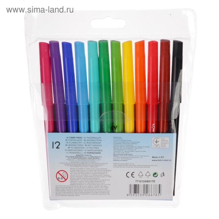 Фломастеры Koh-I-Noor &laquo;Совы&raquo;, 12 цветов, смываемые, трёхгранные, Koh-I-Noor , в пластиковой упаковке, европодвес
