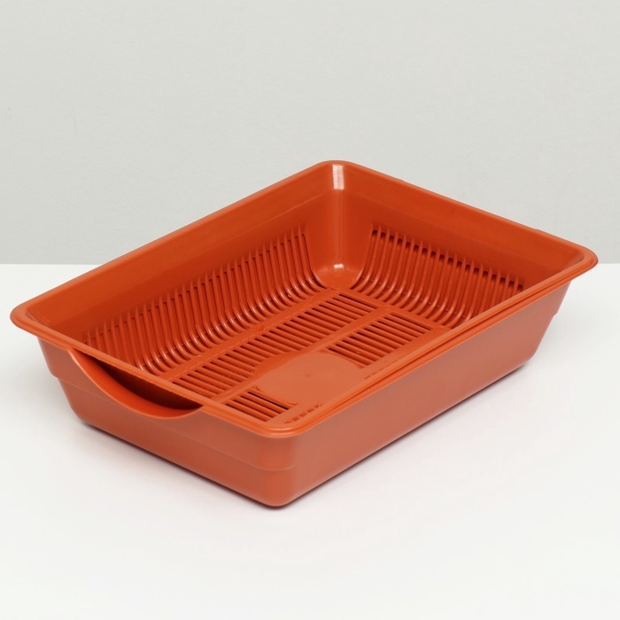 Туалет для кошек, 36&times;25&times;9 см, глубокий, с сеткой, пластик, коричневый