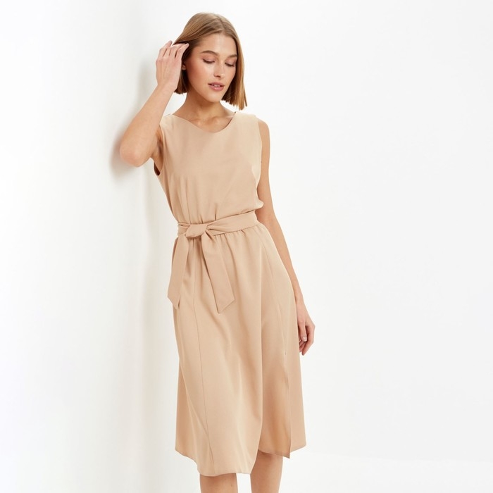 Платье женское с поясом MINAKU: Casual collection цвет бежевый, р-р 50 Платье женское с поясом MINAKU: Casual collection цвет бежевый, р-р 50