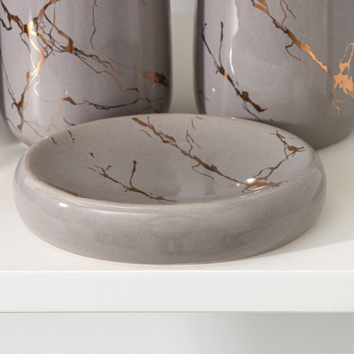 Набор аксессуаров для ванной комнаты SAVANNA &laquo;Гроза&raquo;, 4 предмета (мыльница, дозатор для мыла, 2 стакана), цвет серый