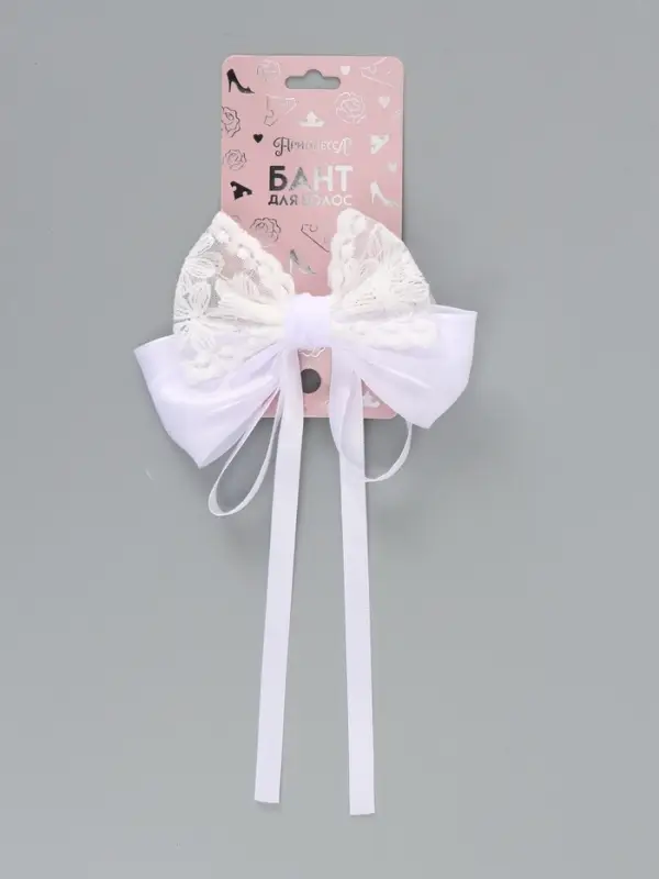 Бант для волос на заколке с лентами &laquo;Цветы&raquo;, белый, Принцессы