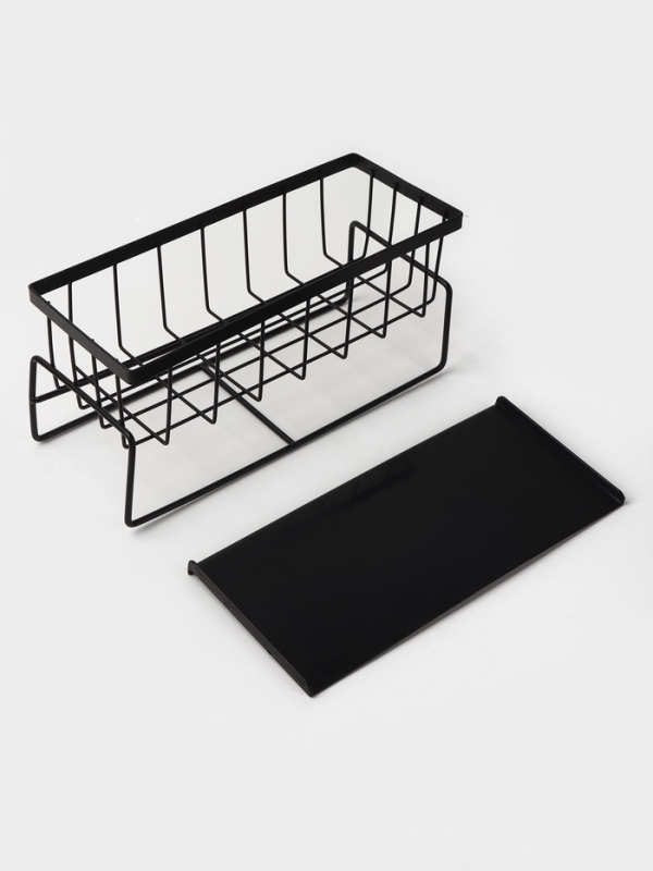 Подставка для мыла и губки со сливом, цвет черный