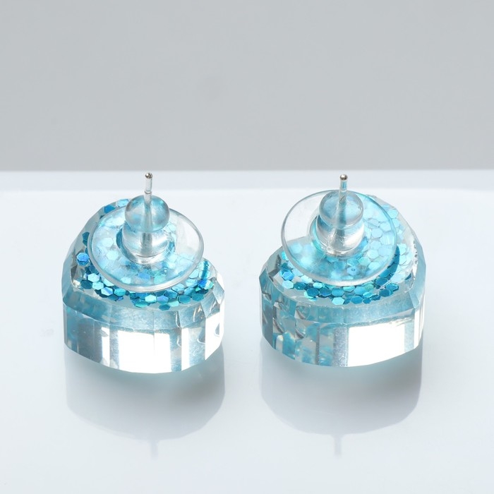 Серьги пластик &laquo;Карамель&raquo; сердце конфетти, цвет голубой